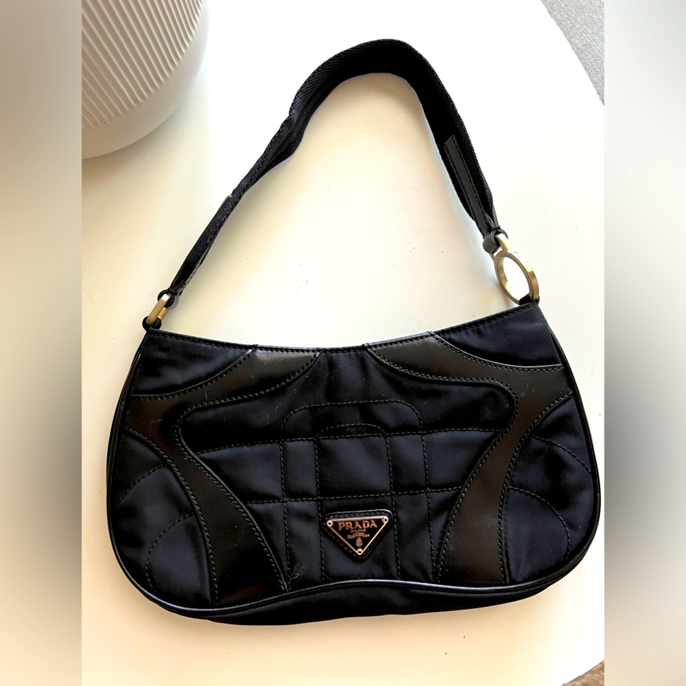 Authentic PRADA nylon leather trim handbag